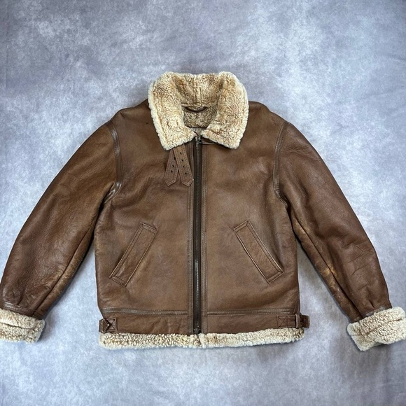 Men's Brown Shearling Leather Jacket - Picture 1 of 5